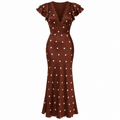 CAMILLA Women's Brown Polka Dot Cap Sleeve Maxi Dress