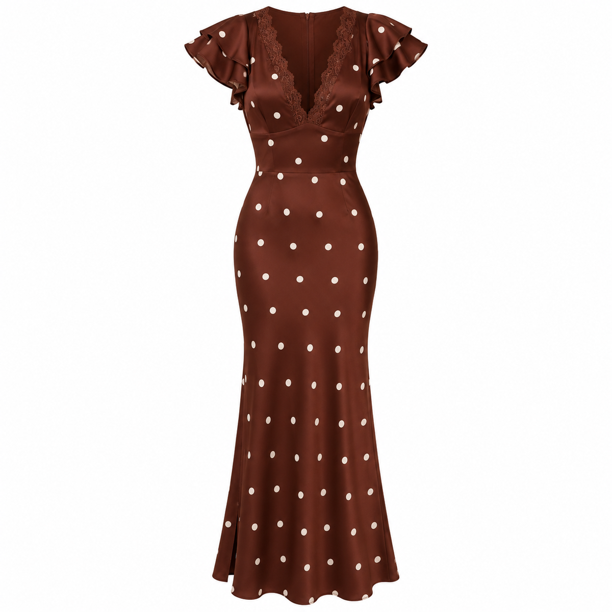 CAMILLA Women's Brown Polka Dot Cap Sleeve Maxi Dress