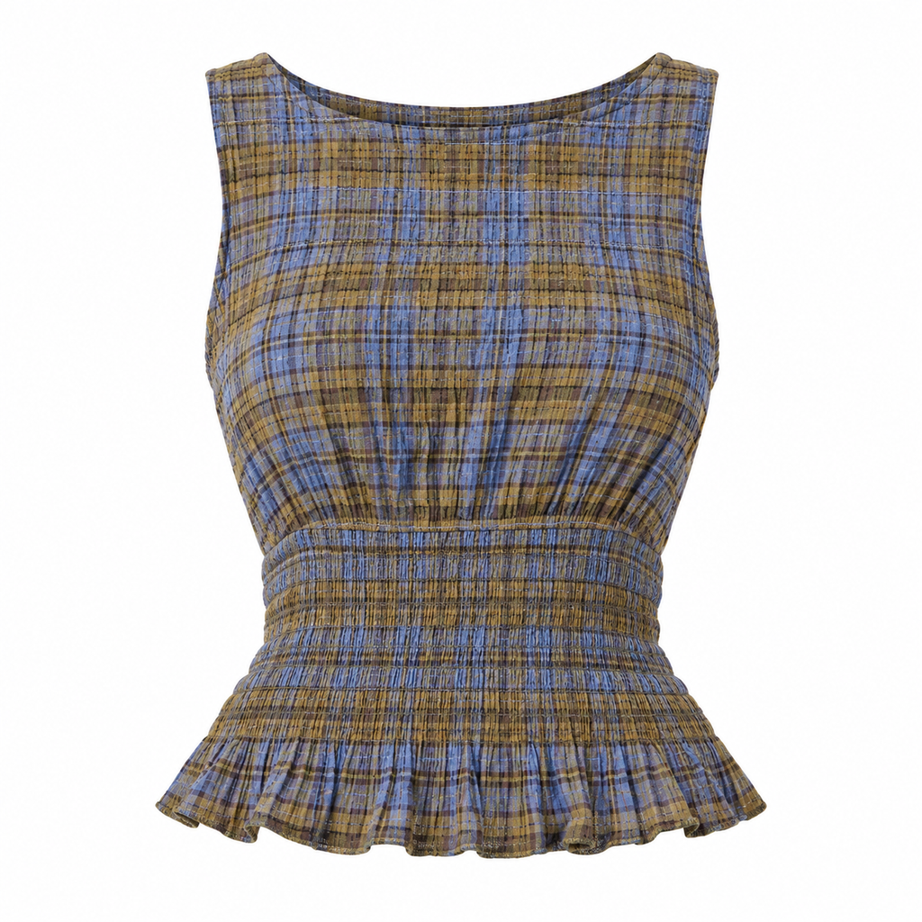 ISADORA Women's Cedar Blue Check Mustang Sleeveless Top