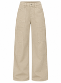 VALENTINA Women's Washed Brown Mistree Mid Rise Baggy Cargo Jeans