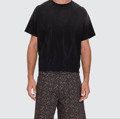ALEXANDRE Men's Dark Faded Splatter Natural Occurrence Cropped Tee