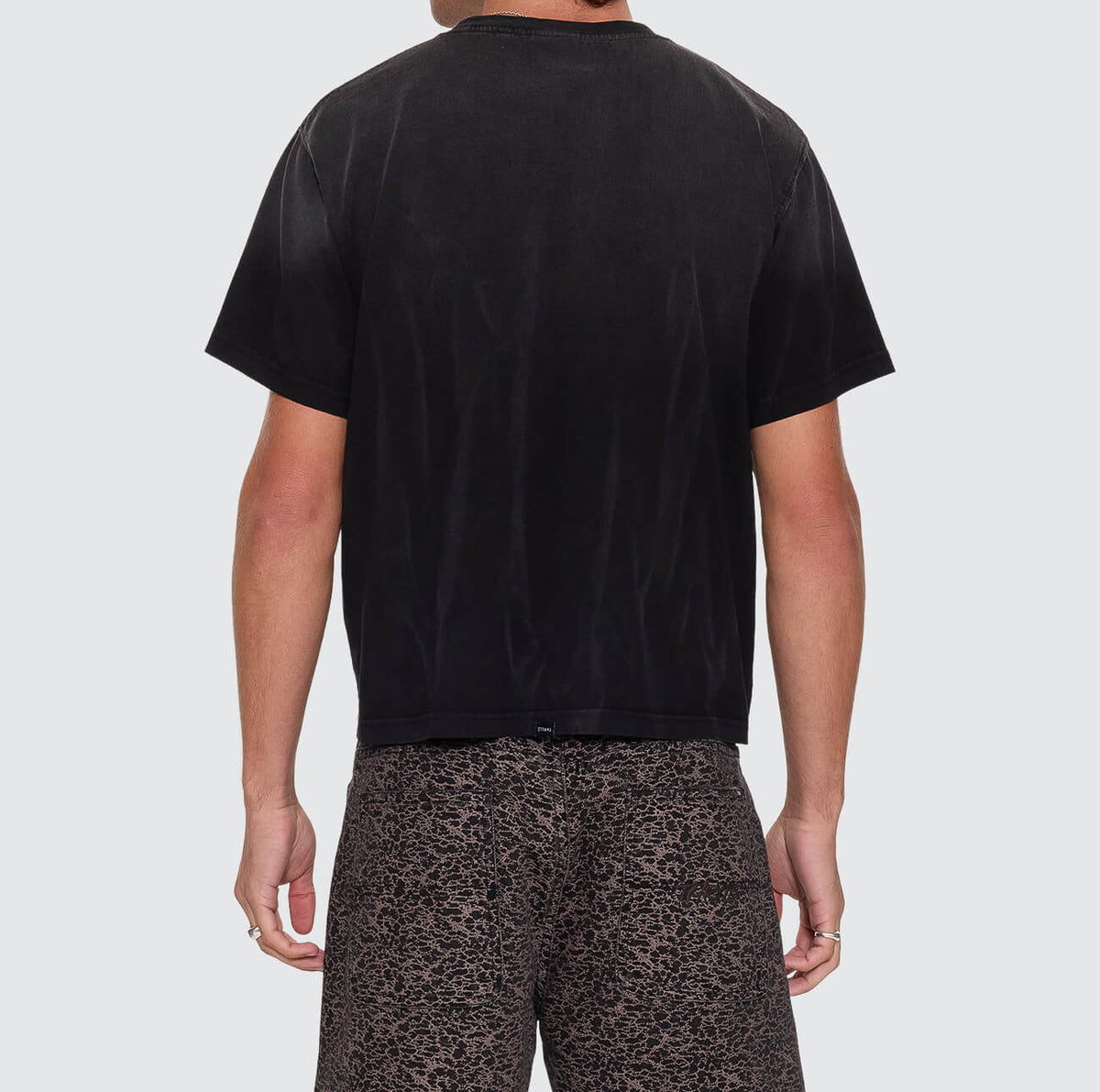 ALEXANDRE Men's Dark Faded Splatter Natural Occurrence Cropped Tee