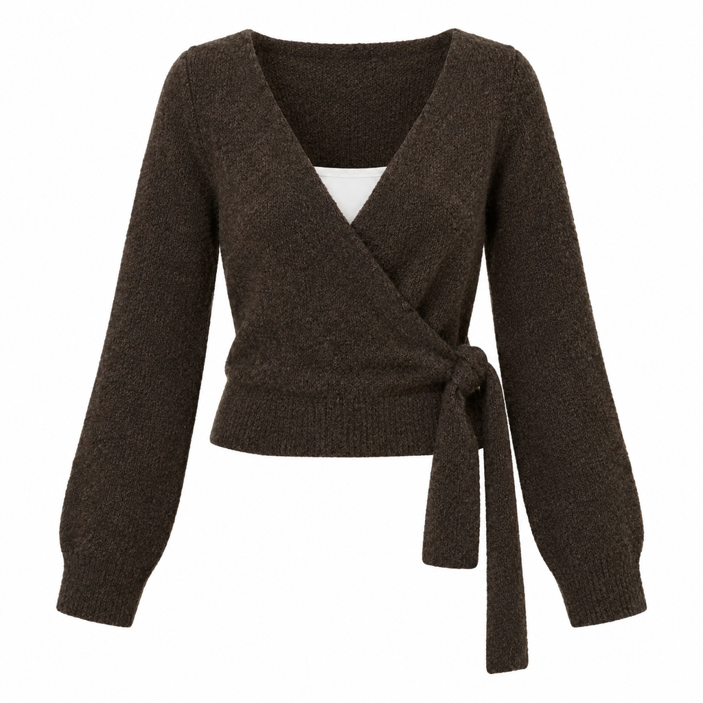 AMÉLIE Women's Chocolate Brown Tonee Wrap Knit Cardigan
