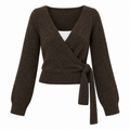 AMÉLIE Women's Chocolate Brown Tonee Wrap Knit Cardigan