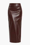 ABIGAIL Women's Burgundy High Rise Faux Leather Column Maxi Skirt