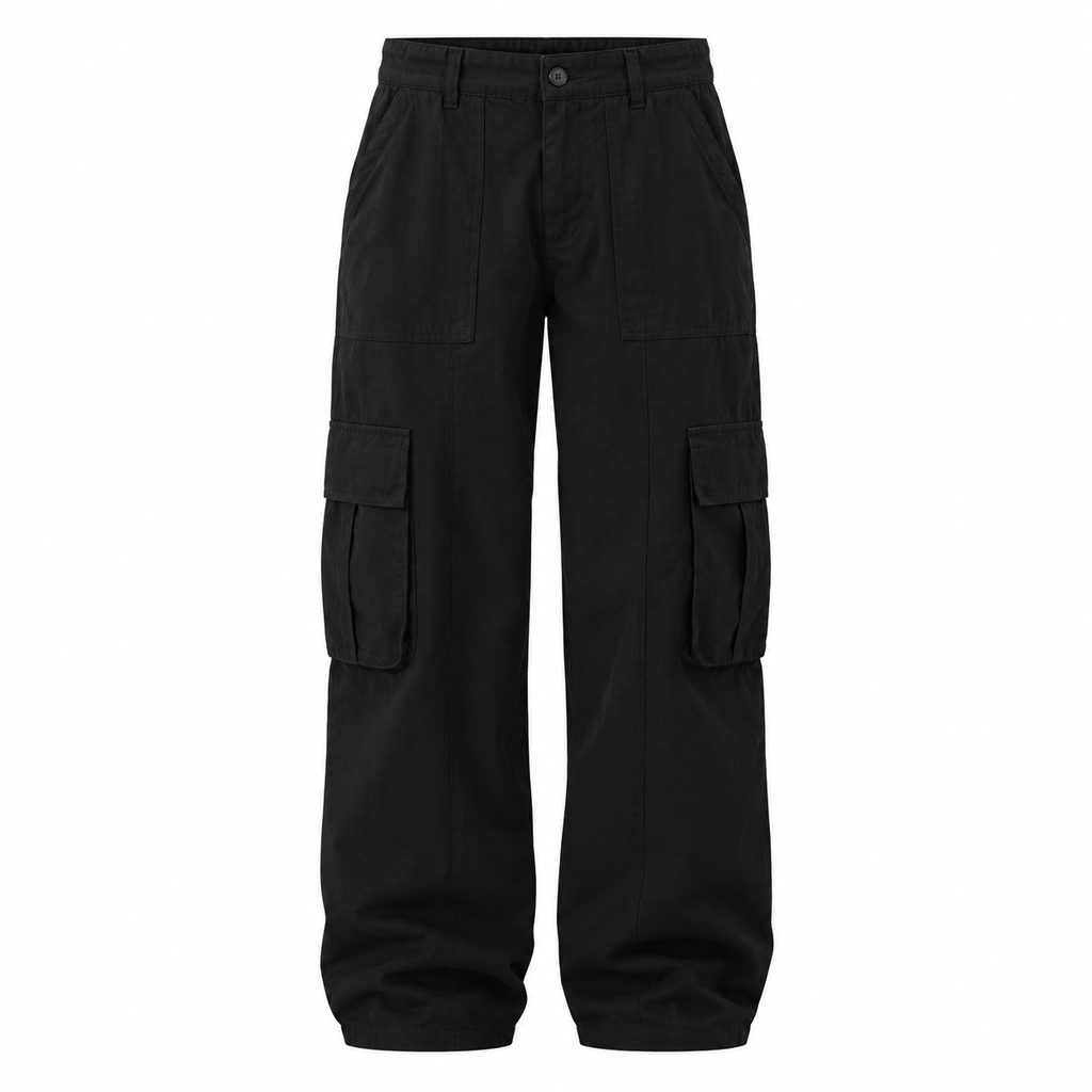 SANTIAGO Men's Black Summit Pleated Wide Leg Cargo Pants