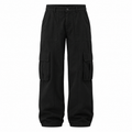 SANTIAGO Men's Black Summit Pleated Wide Leg Cargo Pants