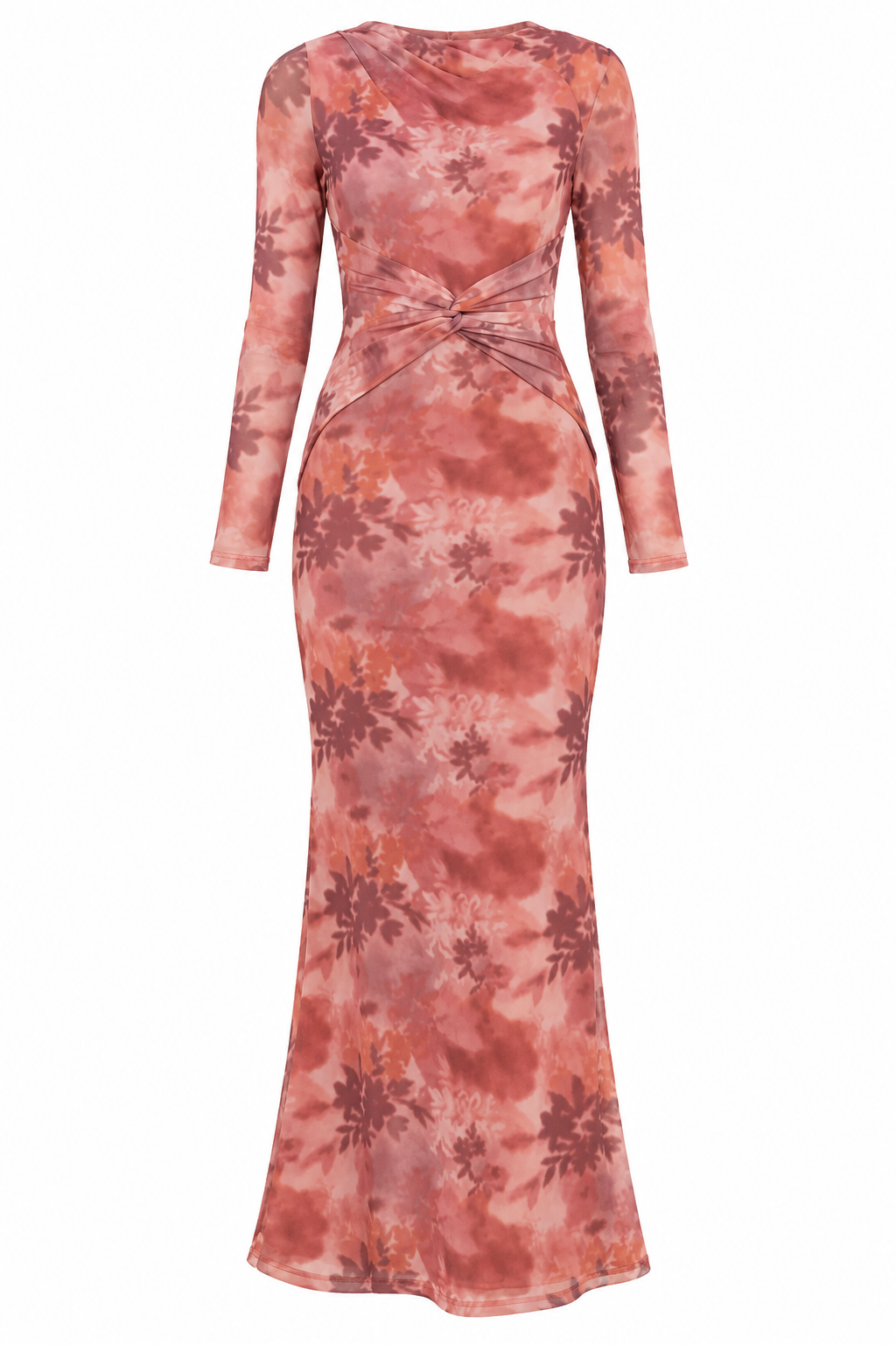 OCTAVIA Women's Rust Floral Long Sleeve Twist Front Midi Dress