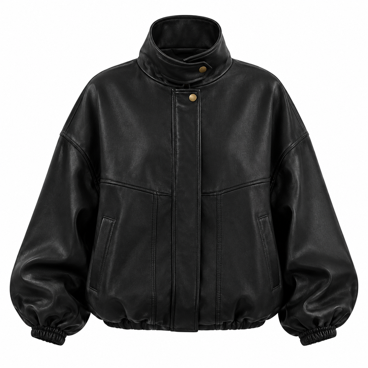 BEATRICE Women's Black Genuine Leather Oversized Zip Bomber Jacket