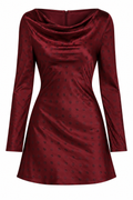 VIVIENNE Women's Brown Maroon Polka Dot Satin Mini Dress