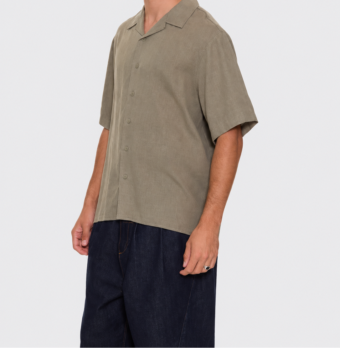 VALENTIN Men's Dust Army Hemp Minimal Thrills Cropped Bowling Shirt