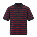SANTIAGO Men's Multi Striped Club Crochet Knit Short Sleeve Polo