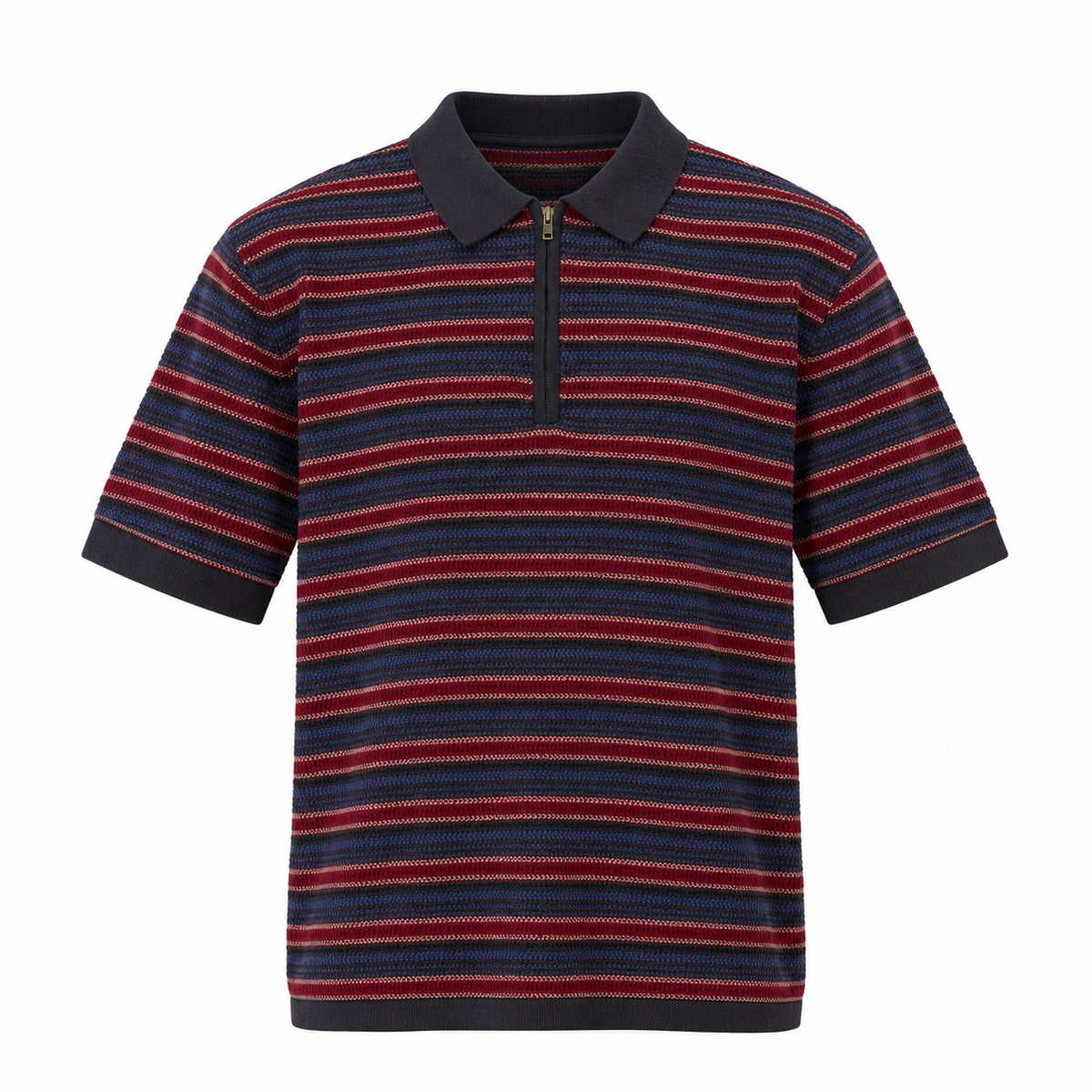 SANTIAGO Men's Multi Striped Club Crochet Knit Short Sleeve Polo