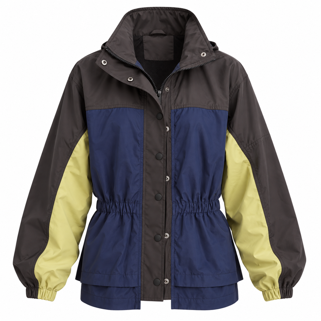 ISADORA Women's Navy Sage Mix Athena Hooded Waterproof Raincoat