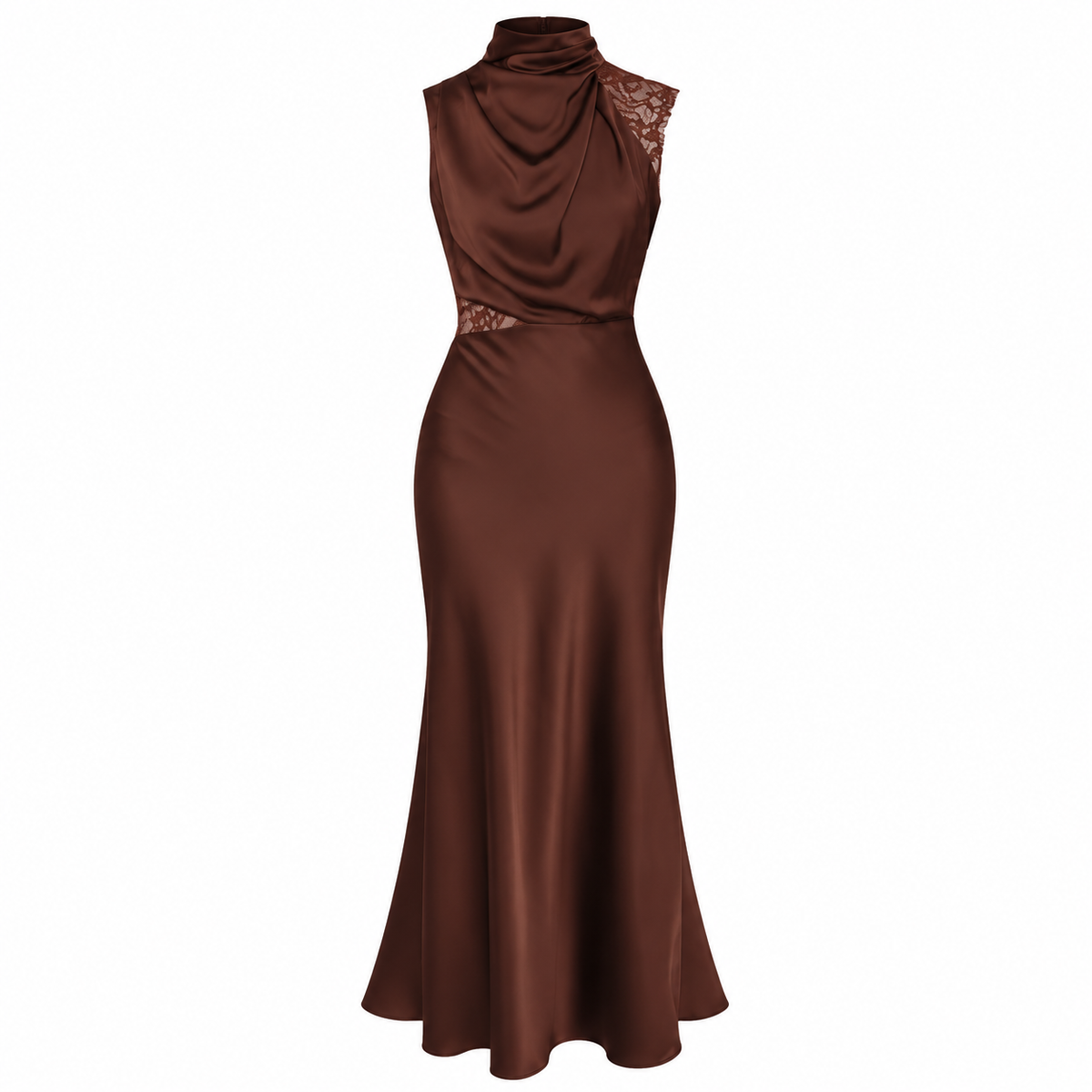 CELESTE Women's Chocolate Brown Halter Neck Lace Maxi Dress