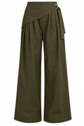 GEORGINA Women's Khaki Sarong Detail Wide Leg Trouser