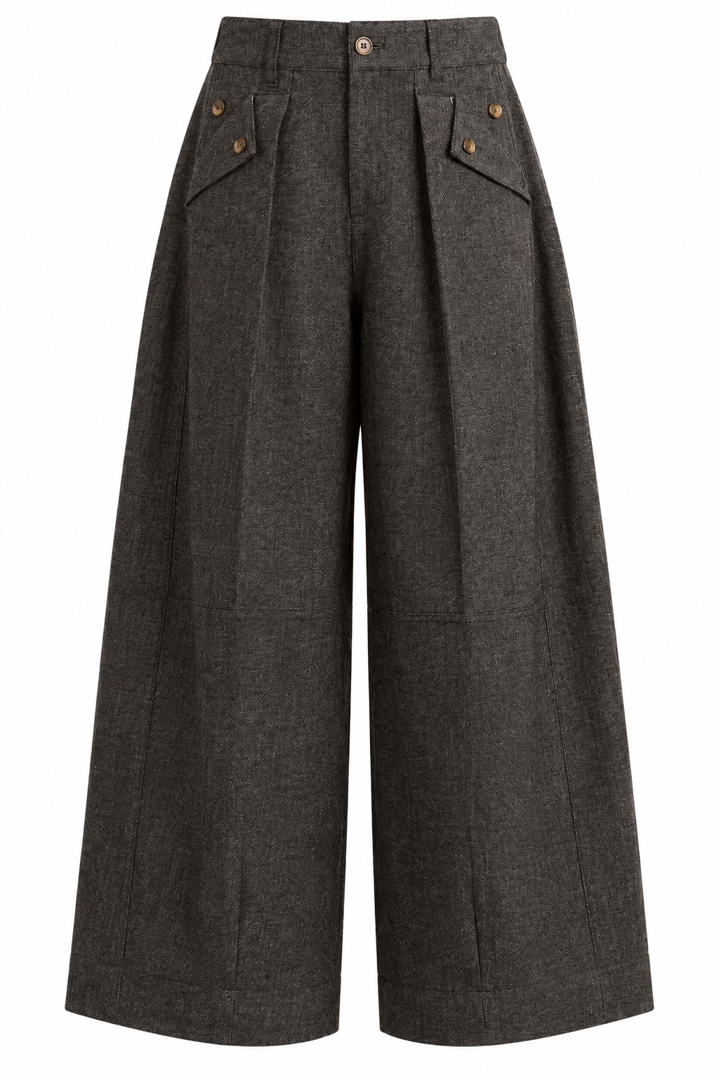 VALENTINA Women's Grey Herringbone Mara Tailored Wide Leg Trousers
