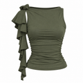 FLORA Women's Khaki Green Carrie Ruched Off Shoulder Crop Top