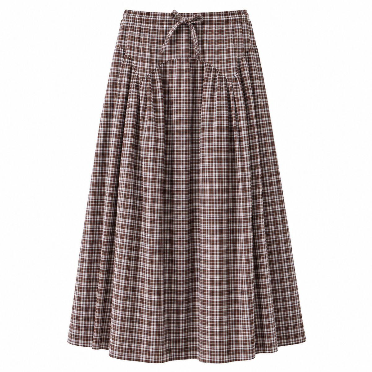 CELESTE Women's Brown Blue Check Marlow Echo Tiered Midi Skirt