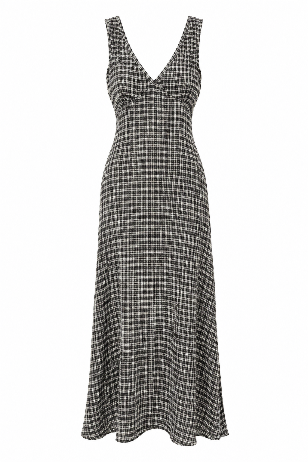 ABIGAIL Women's Steel Check Hemp Seersucker V-Neck Maxi Dress