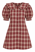 CHARLOTTE Women's Burgundy Plaid Collar Mini Dress