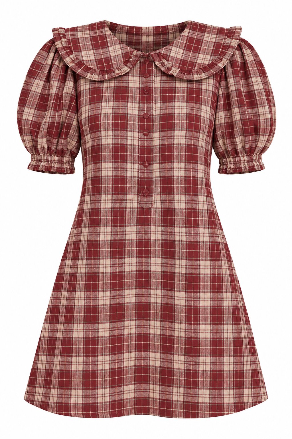CHARLOTTE Women's Burgundy Plaid Collar Mini Dress