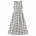 CELESTE Women's Black White Check Organic Seersucker Midi Dress