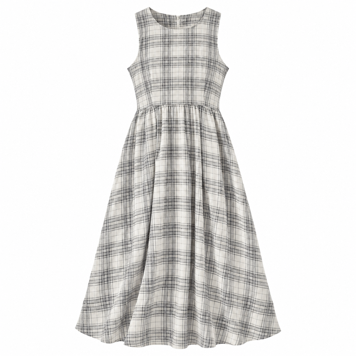 CELESTE Women's Black White Check Organic Seersucker Midi Dress