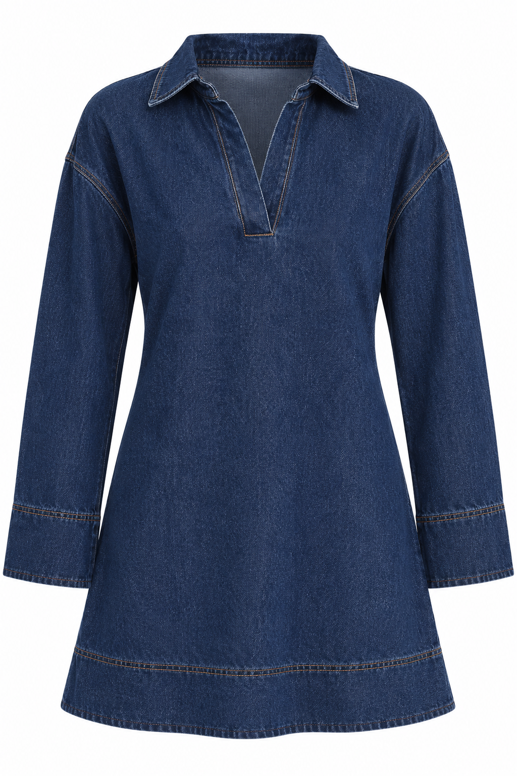 VERONICA Women's Indigo Denim Long Sleeve V-Neck Mini Dress