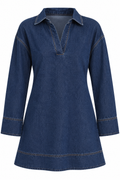 VERONICA Women's Indigo Denim Long Sleeve V-Neck Mini Dress