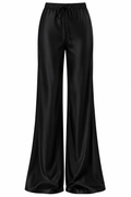 VALENTINA Women's Black Rae High Waist Satin Wide Leg Pants