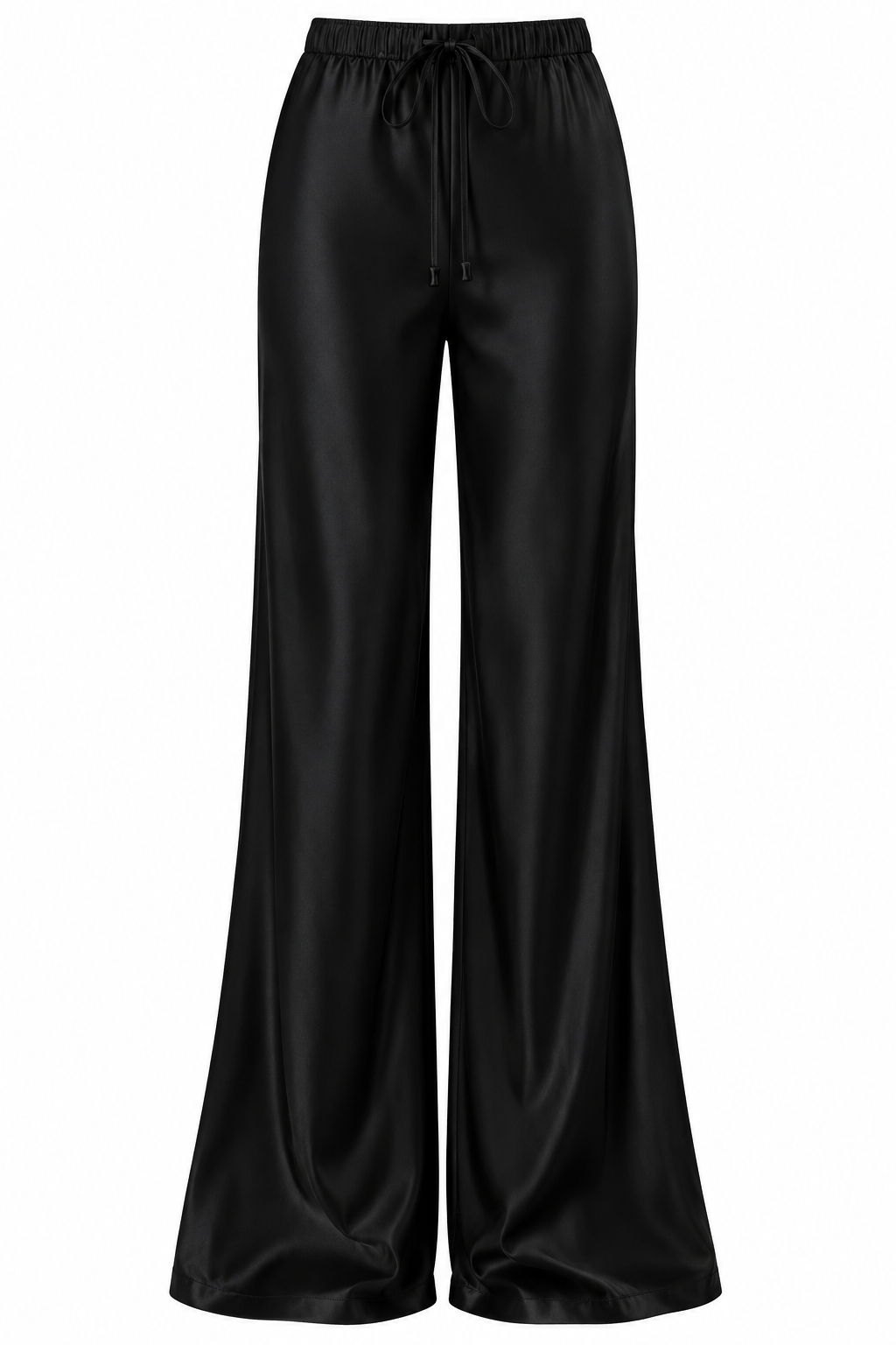 VALENTINA Women's Black Rae High Waist Satin Wide Leg Pants