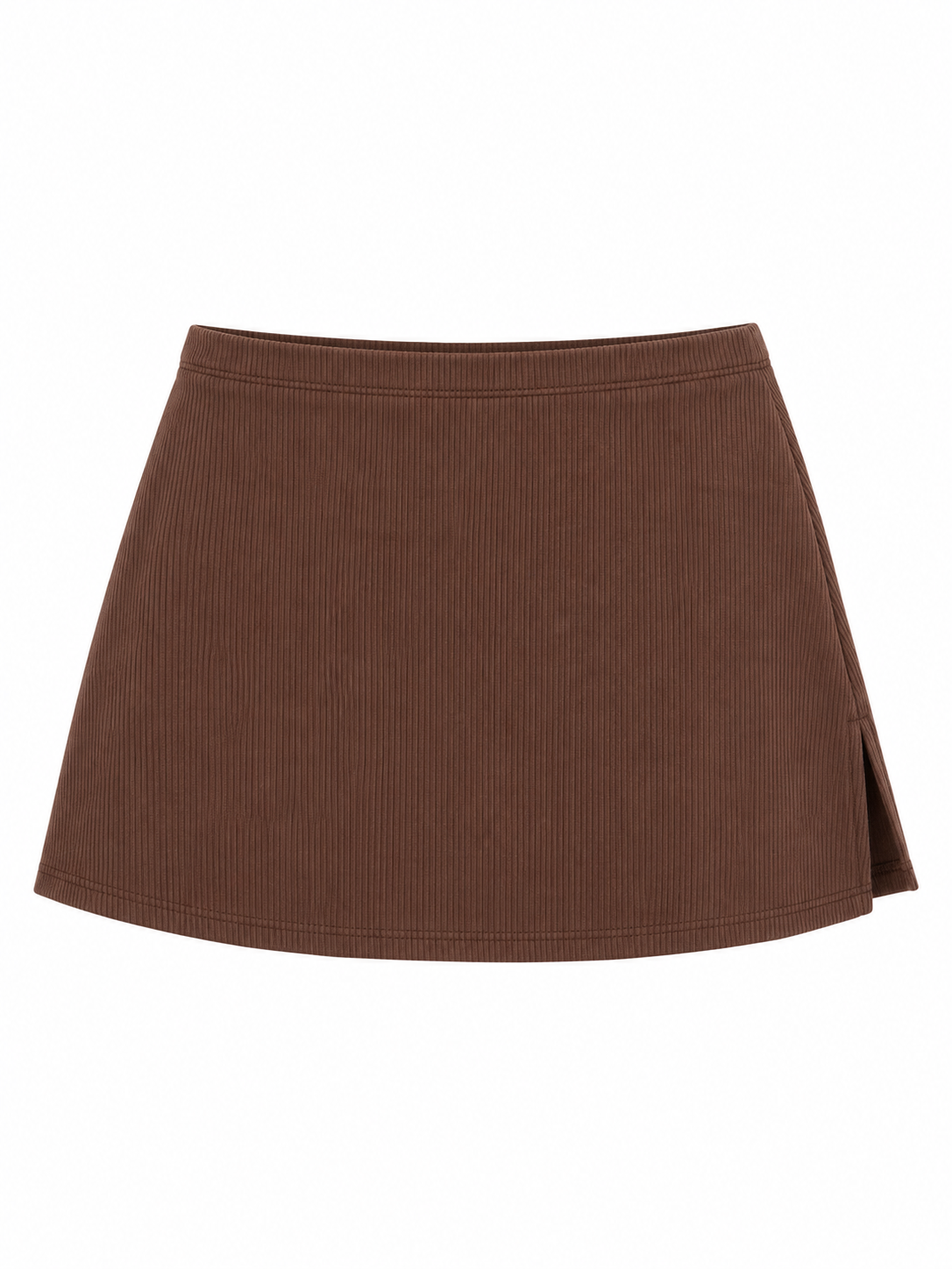 CHARLOTTE Women's Chocolate Stretch Rib Built-In Short Mini Skort
