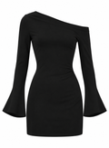 VALENTINA Women's Black Adrietta Off Shoulder Long Sleeve Mini Dress