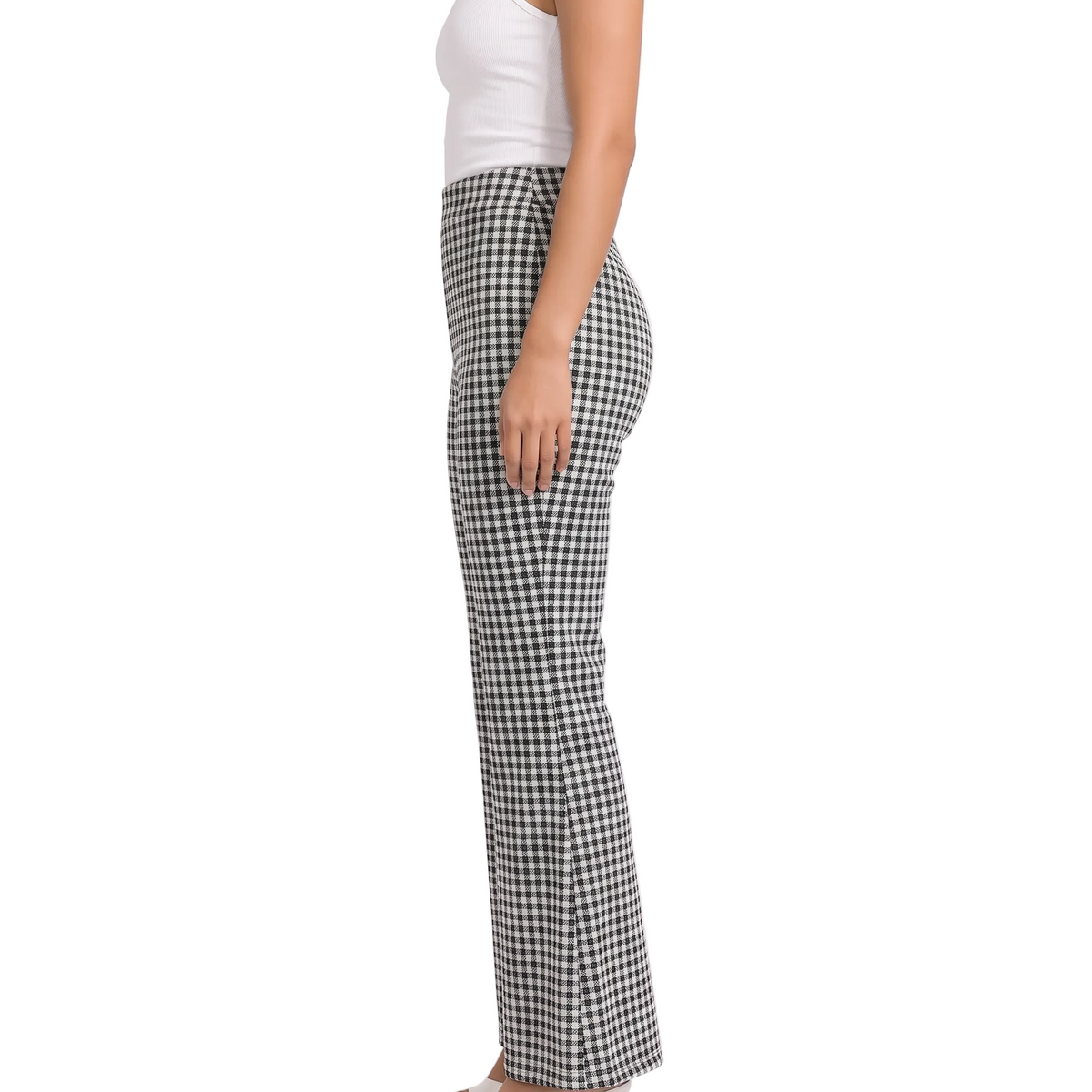 ÉLODIE Women's Steel Blue Check Hemp Seersucker Flare Trousers