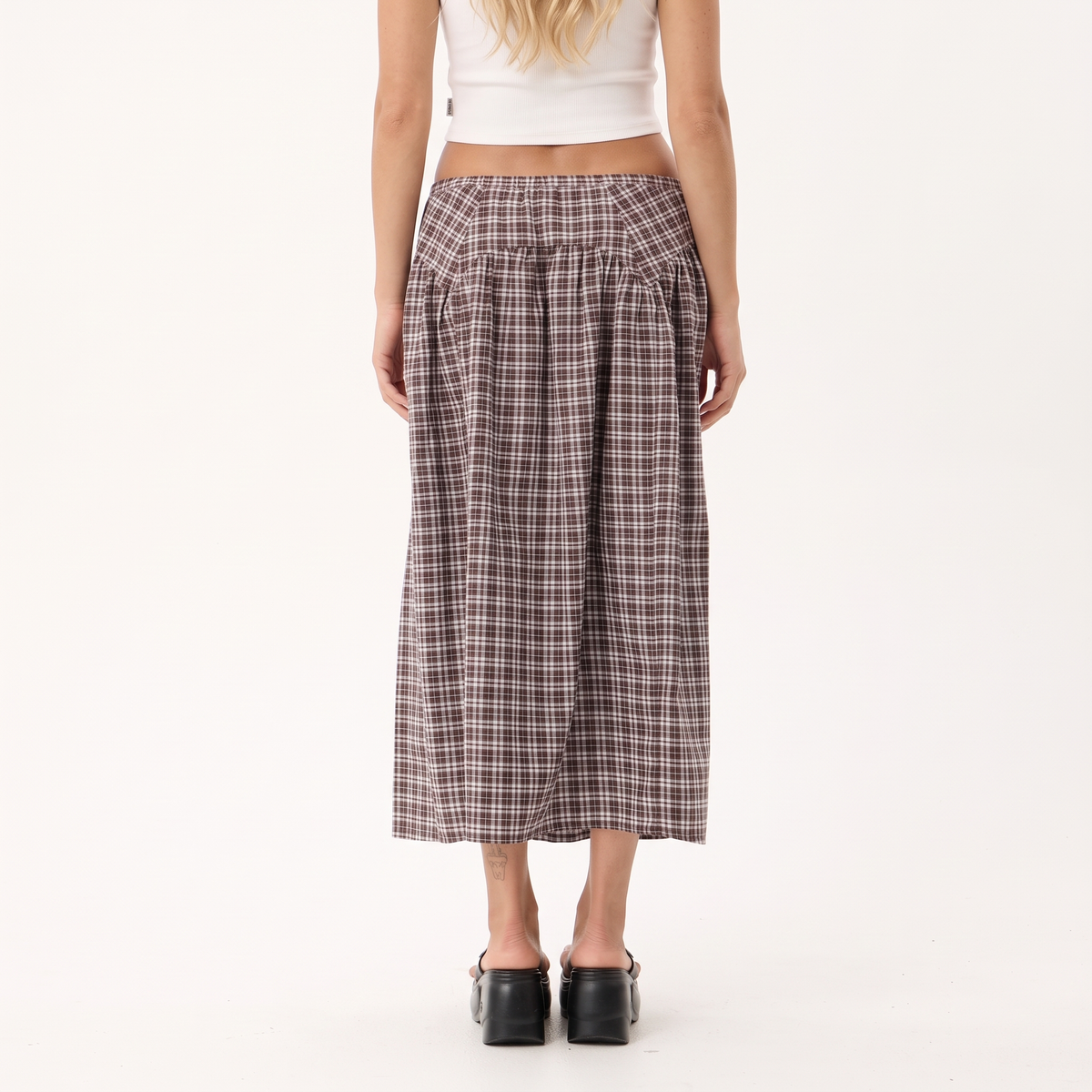 CELESTE Women's Brown Blue Check Marlow Echo Tiered Midi Skirt
