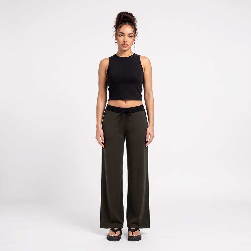 AMÉLIE Women's Thyme Green Emery Ribbed Knit Flare Pants