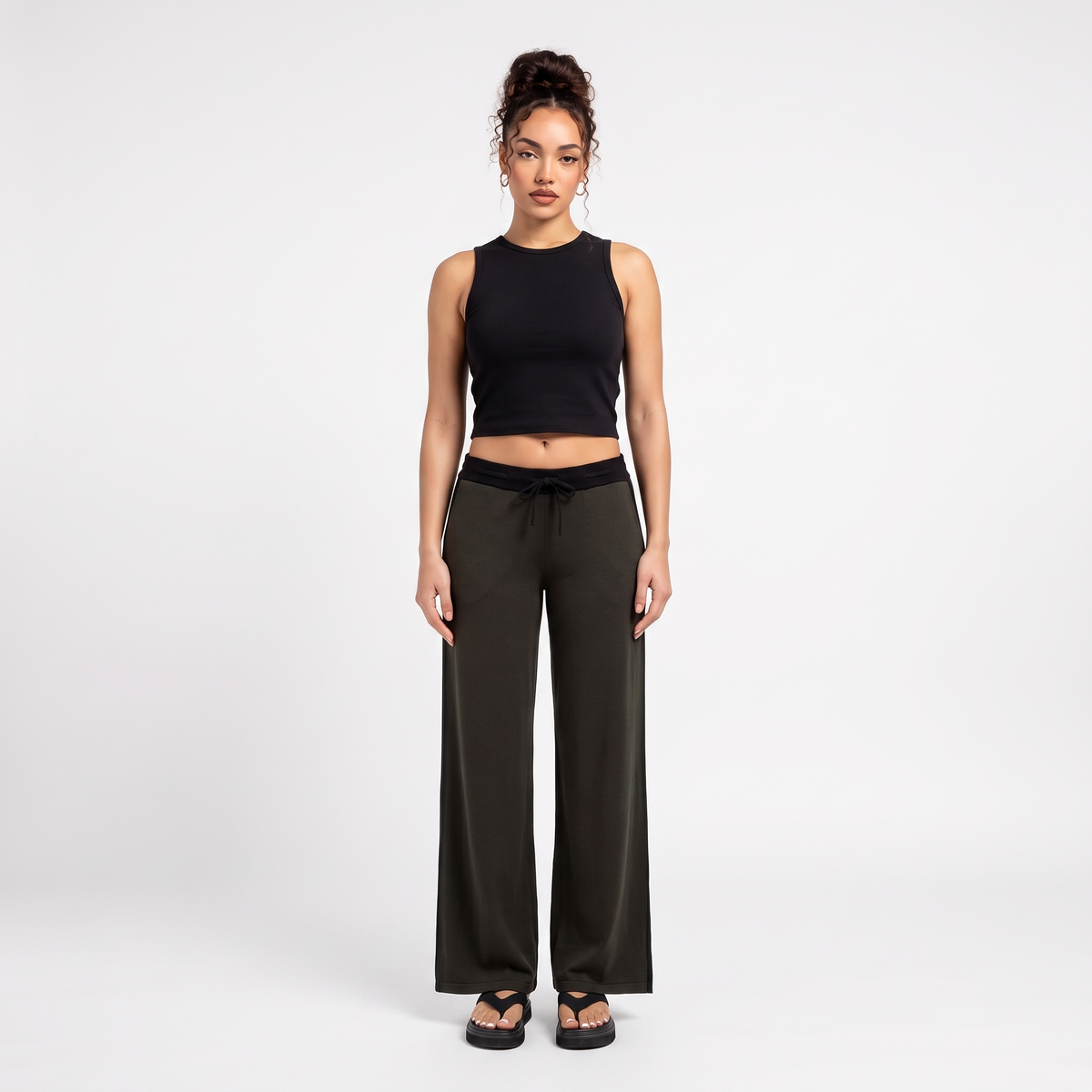 AMÉLIE Women's Thyme Green Emery Ribbed Knit Flare Pants