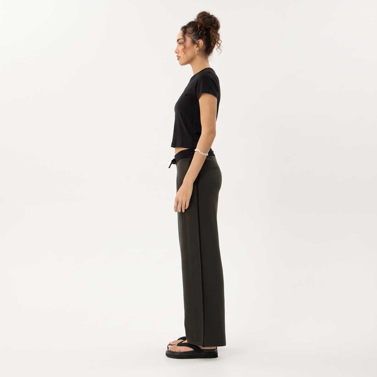 AMÉLIE Women's Thyme Green Emery Ribbed Knit Flare Pants