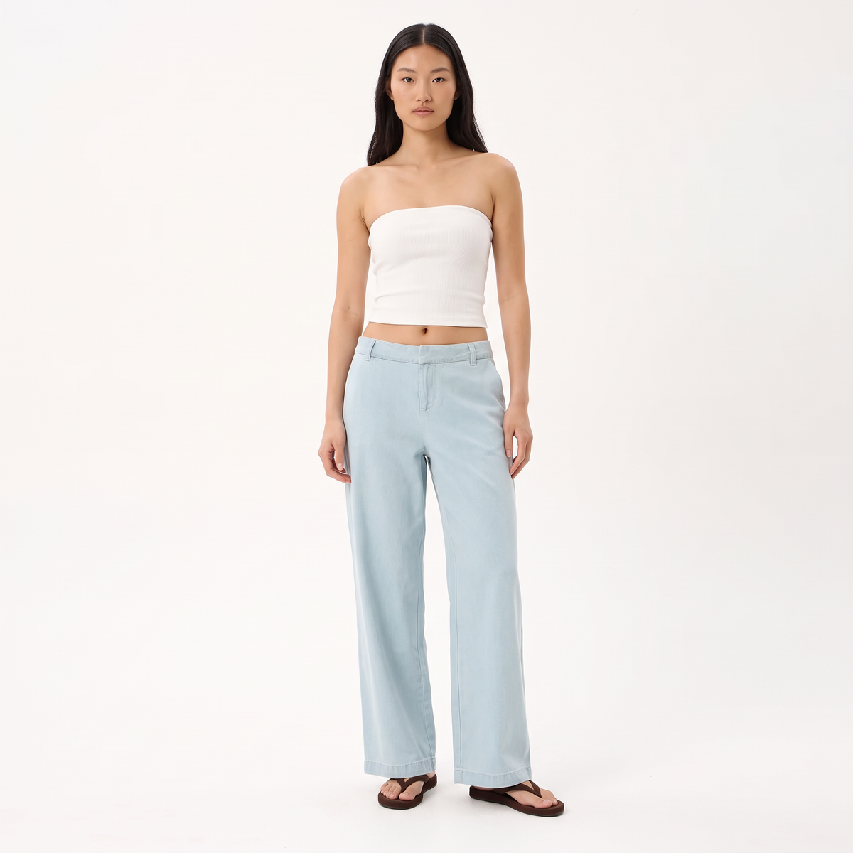 VALENTINA Women's Light Blue Martu Chambray Wide Leg Pants