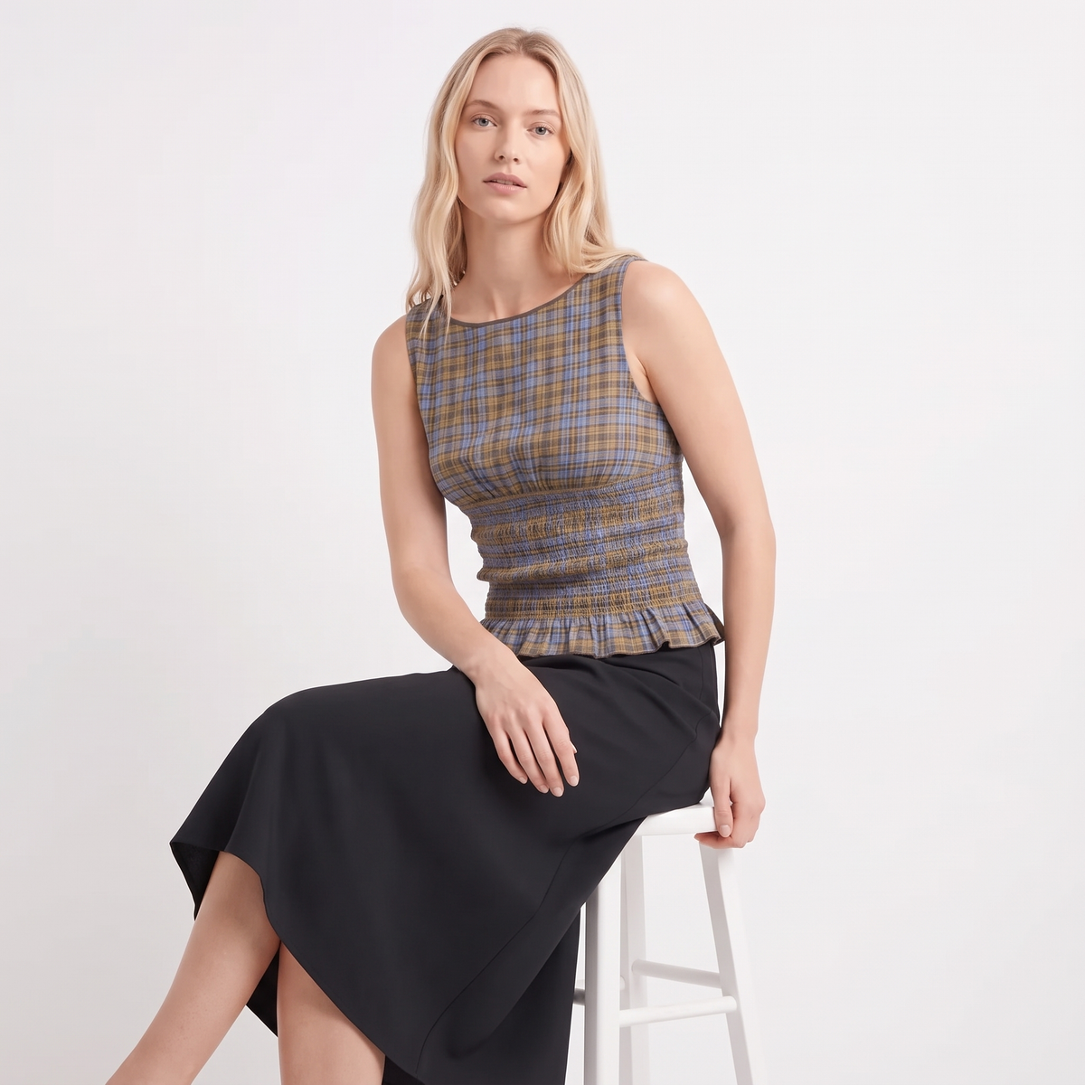 ISADORA Women's Cedar Blue Check Mustang Sleeveless Top