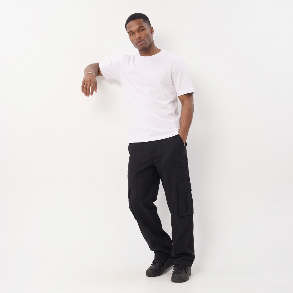 SANTIAGO Men's Black Summit Pleated Wide Leg Cargo Pants