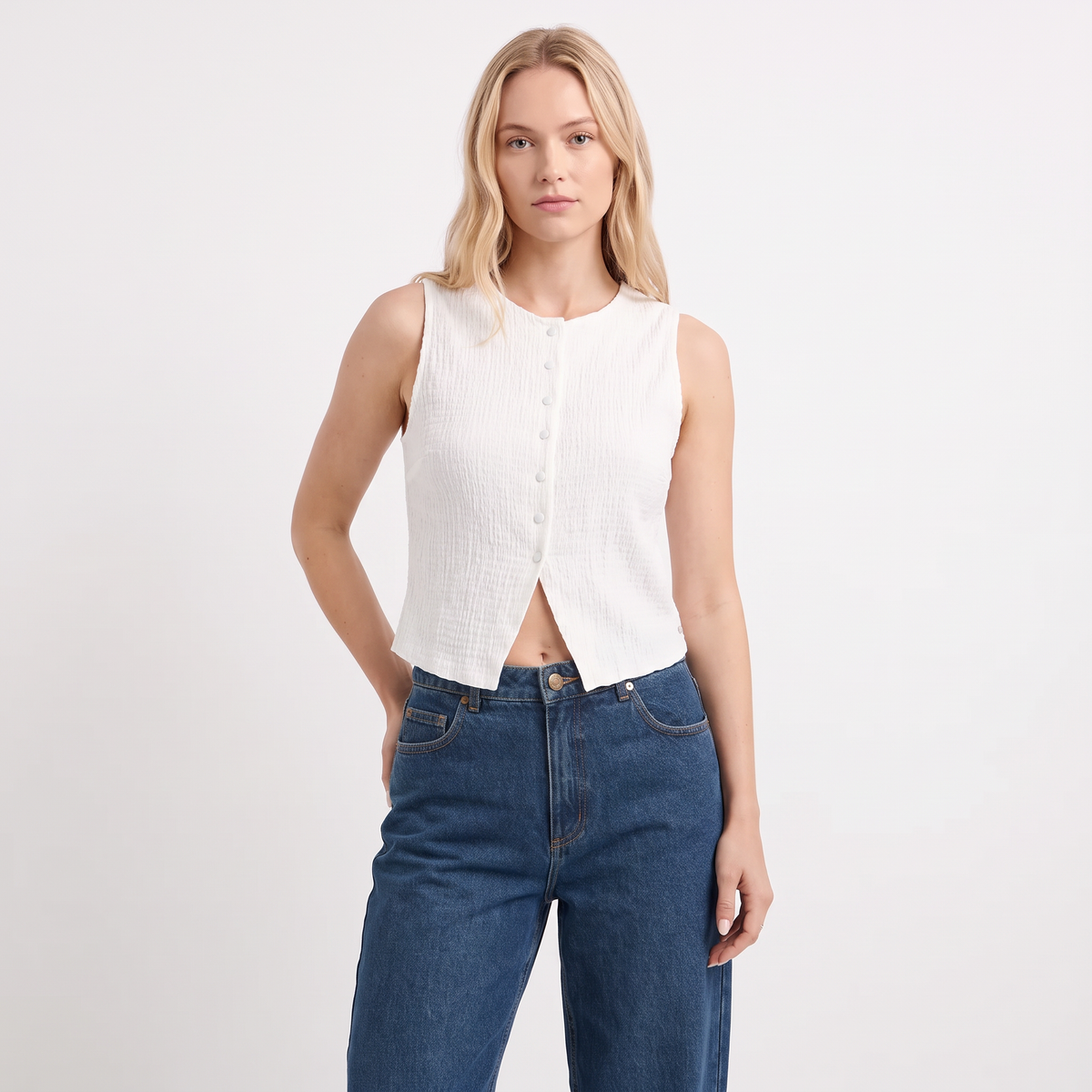 CELESTE Women's Off-White Lana Lace-Up Tie Front Cami Crop Top