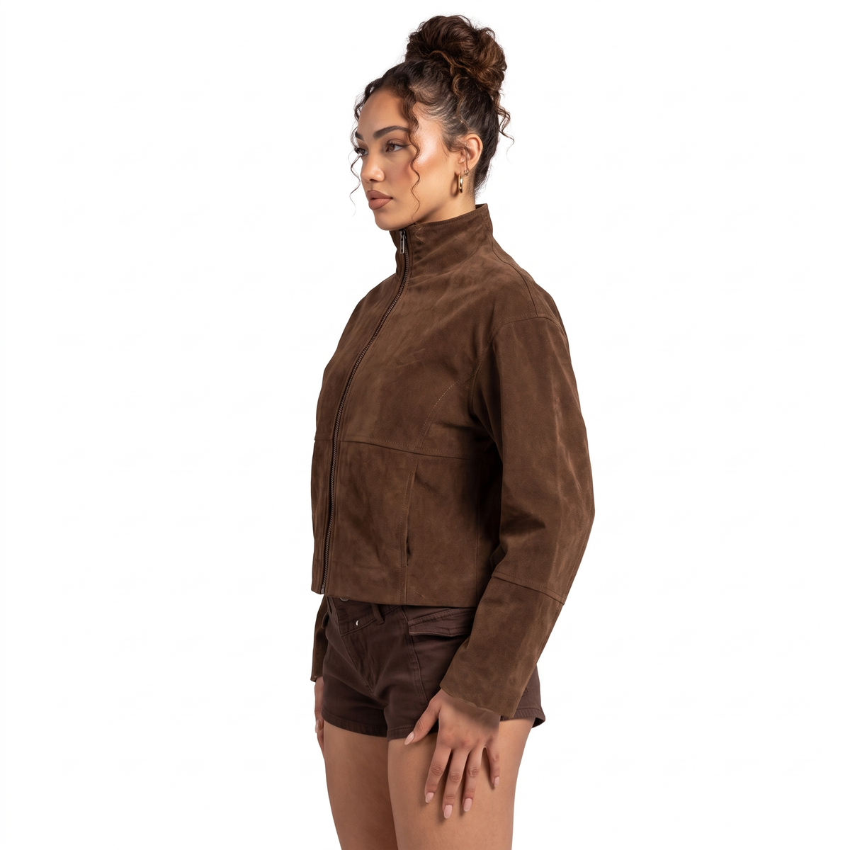 FLORA Women's Brown Jessalynn Faux Suede Zip Jacket