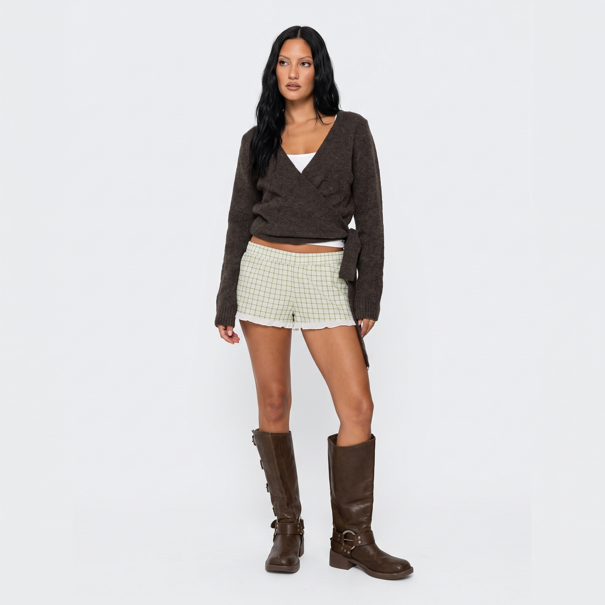AMÉLIE Women's Chocolate Brown Tonee Wrap Knit Cardigan