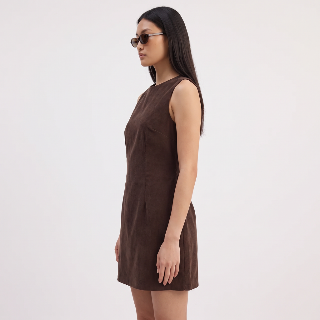 CELESTE Women's Chocolate Brown Alfalfa Ribbed Mini Dress