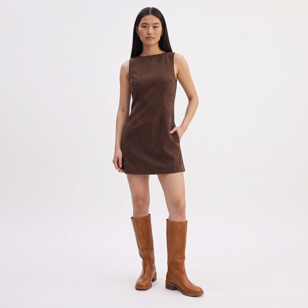 CELESTE Women's Chocolate Brown Alfalfa Ribbed Mini Dress