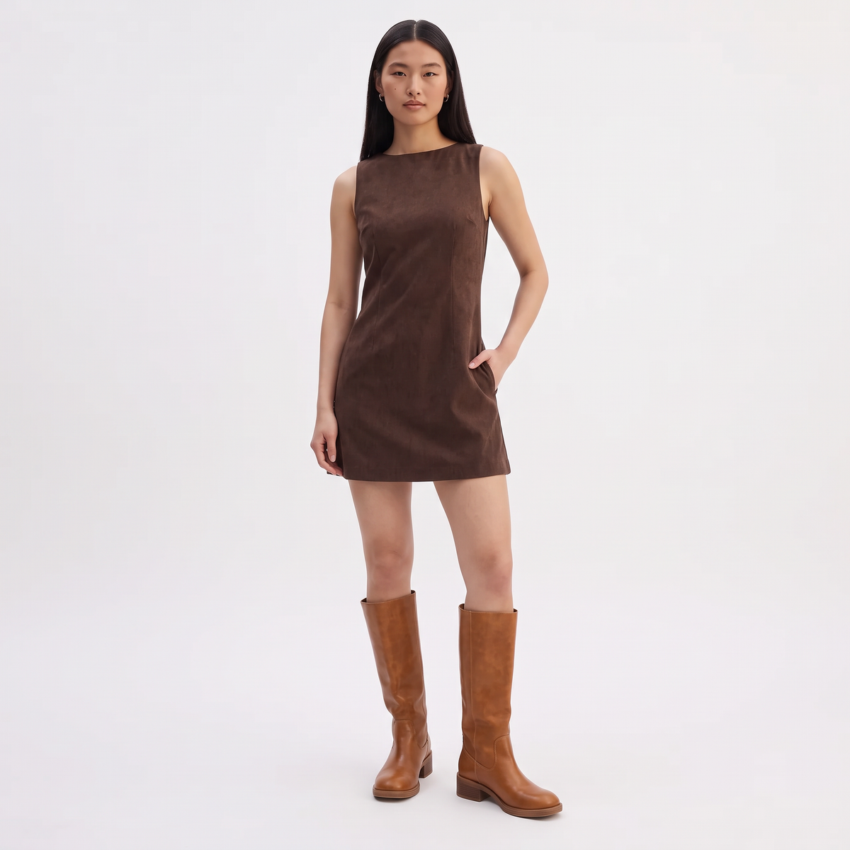 CELESTE Women's Chocolate Brown Alfalfa Ribbed Mini Dress