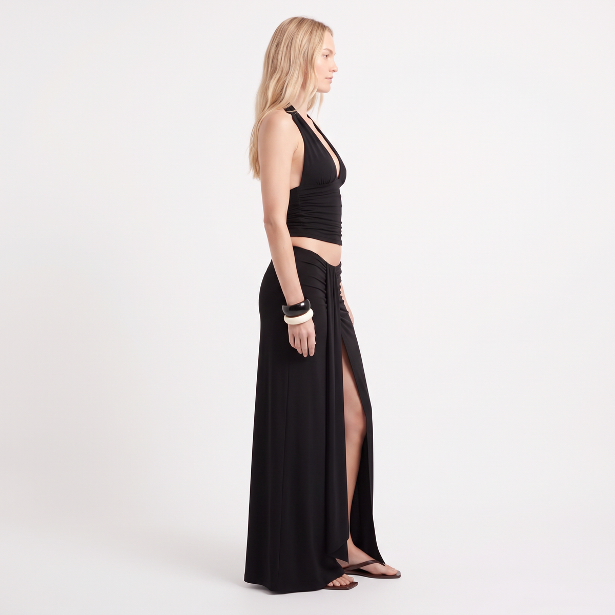 AMÉLIE Women's Black Keerah Ruched High Waist Maxi Skirt