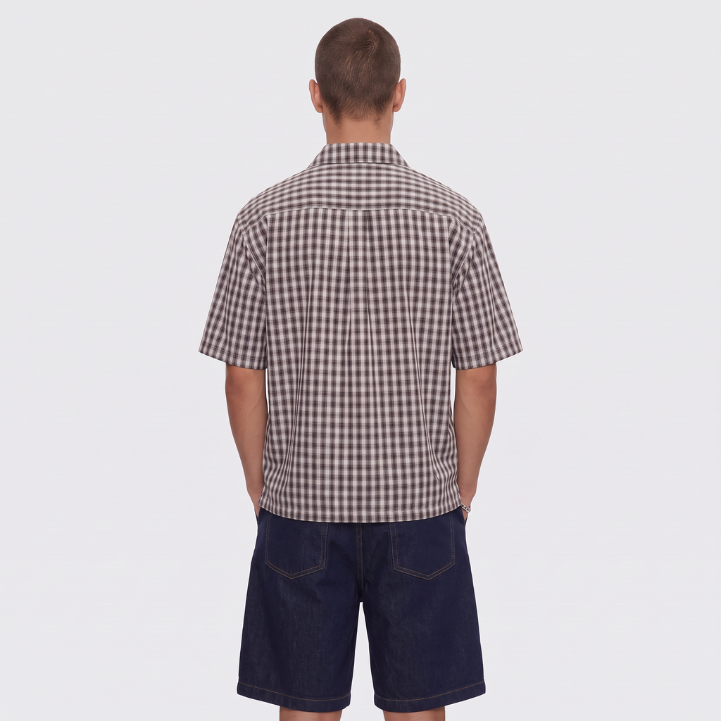 SANTIAGO Men's Black Stagger Cropped Short Sleeve Shirt